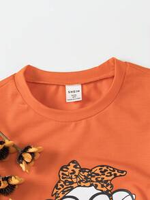 SHEIN Young Girl Cartoon Graphic Tee - Orange - View 5