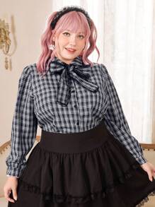 ROMWE Kawaii Hơn In kẻ sọc Cà vạt Áo sơ mi - Xanh và trắng - Xem 1