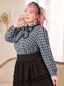 ROMWE Kawaii Hơn In kẻ sọc Cà vạt Áo sơ mi - Xanh và trắng - Xem 2