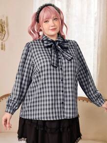 ROMWE Kawaii Hơn In kẻ sọc Cà vạt Áo sơ mi - Xanh và trắng - Xem 3