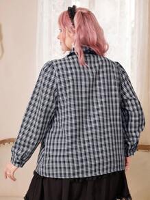 ROMWE Kawaii Hơn In kẻ sọc Cà vạt Áo sơ mi - Xanh và trắng - Xem 4