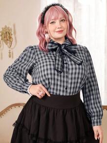 ROMWE Kawaii Hơn In kẻ sọc Cà vạt Áo sơ mi - Xanh và trắng - Xem 5