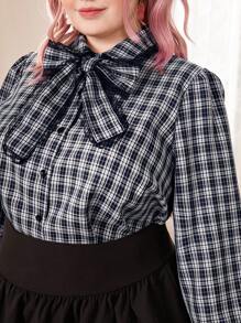 ROMWE Kawaii Hơn In kẻ sọc Cà vạt Áo sơ mi - Xanh và trắng - Xem 6