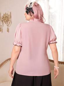 ROMWE Kawaii Plus Size Ruffled Bubble Sleeve Shirt - Pink - View 5