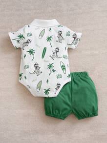 Yierying Baby Boys' Short Sleeve Dinosaur Print Outdoor Style Polo Shirt And Shorts Set For Spring/Summer