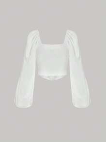 SHEIN MOD Sweetheart Neck Lantern Sleeve Crop Blouse,Sheer