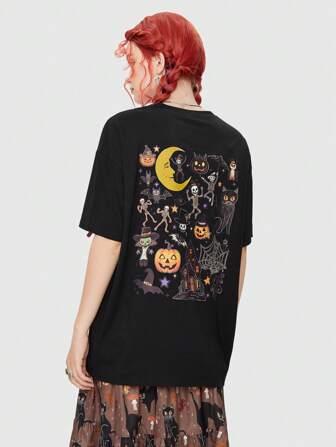 Fairycore Halloween Print Drop Shoulder Tee