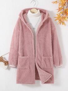 SHEIN Cô gái Tween 1 Miếng Túi Kép Áo trùm đầu - Hồng - Xem 1