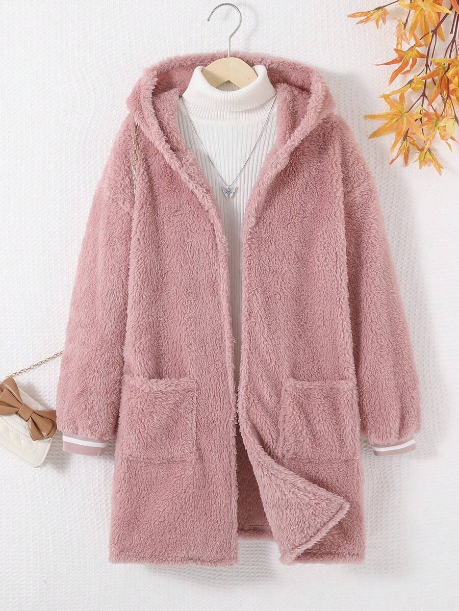 SHEIN Cô gái Tween 1 Miếng Túi Kép Áo trùm đầu - Hồng - Xem 1