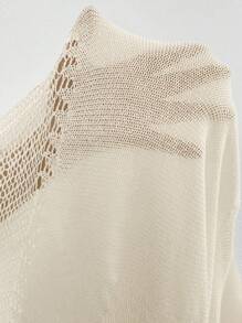 SHEIN Unity Solid Drop Shoulder Open Knit Pullover Fall Winter Sweater - White - View 7