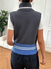 SHEIN Unity 1入組字母圖案高領毛衣背心 - 深灰色 - 查看 2