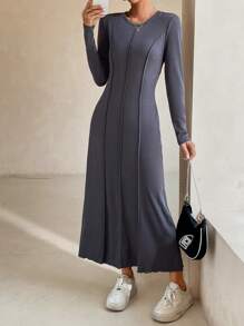 SHEIN Unity 素色接縫細節連衣裙 - 深灰色 - 查看 1
