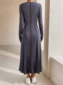 SHEIN Unity 素色接縫細節連衣裙 - 深灰色 - 查看 2