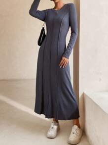 SHEIN Unity 素色接縫細節連衣裙 - 深灰色 - 查看 3