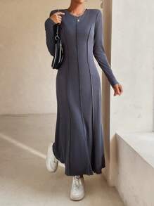 SHEIN Unity 素色接縫細節連衣裙 - 深灰色 - 查看 4