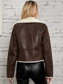 RELISH NOLESS 毛絨內襯拉鏈開襟PU皮革機車夾克