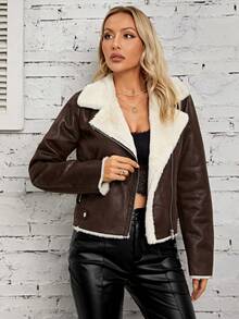 RELISH NOLESS 毛絨內襯拉鏈開襟PU皮革機車夾克