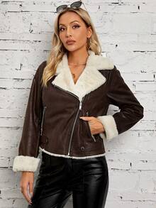 RELISH NOLESS 毛絨內襯拉鏈開襟PU皮革機車夾克