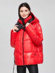 GASMAN 冬季拉链连帽棉服大衣 - 紅色 - 查看 3