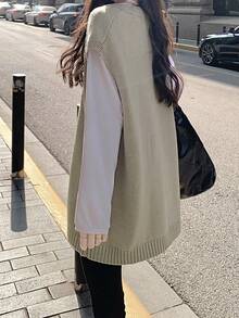 Solid Button Front Sweater Vest Without Blouse - Khaki - View 2