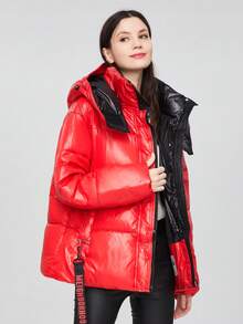 GASMAN 冬季拉链连帽棉服大衣 - 紅色 - 查看 4