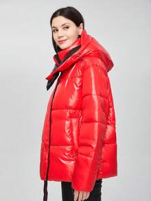GASMAN 冬季拉链连帽棉服大衣 - 紅色 - 查看 5