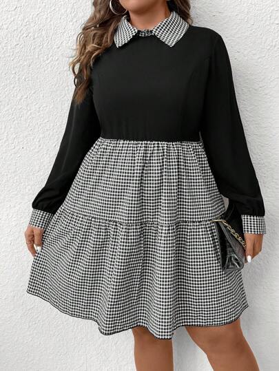 SHEIN LUNE Plus Gingham Print Ruffle Hem Dress