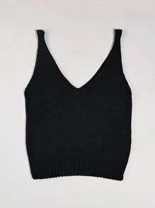 SHE(IN) BRASIL Áo dệt kim gân trơn - màu đen - Xem 2