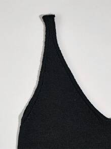 SHE(IN) BRASIL Áo dệt kim gân trơn - màu đen - Xem 4