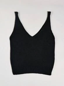 SHE(IN) BRASIL Áo dệt kim gân trơn - màu đen - Xem 5