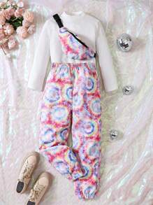 SHEIN 女大童素色小高領T恤&紮染長褲 - 彩色 - 查看 1