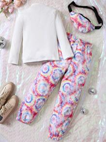 SHEIN 女大童素色小高領T恤&紮染長褲 - 彩色 - 查看 2