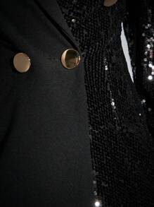 SHEIN BAE Shawl Collar Sequin Panel Blazer Dress In Fall/Winter - Black - View 8