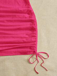 SHEIN EZwear Drawstring Side Ruched Bodycon Dress - Hot Pink - View 3