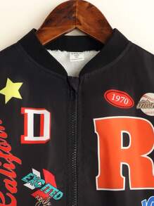 Tween Boy Letter Graphic Thermal Lined Bomber Jacket - Black - View 4