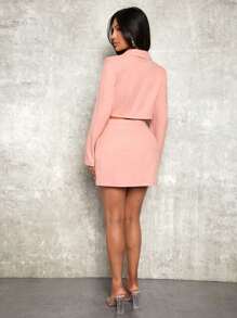 SHEIN SXY 西裝領短版西裝&紐扣細節半身裙 - 粉色 - 查看 2