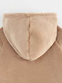 SHEIN Tween Girl Cartoon Embroidery 3D Ears Design Hooded Flannel Sweatshirt - Khaki - View 4