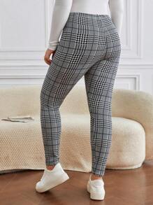 SHEIN Frenchy Plus Size Boho Plaid Print Leggings - Grey - View 1