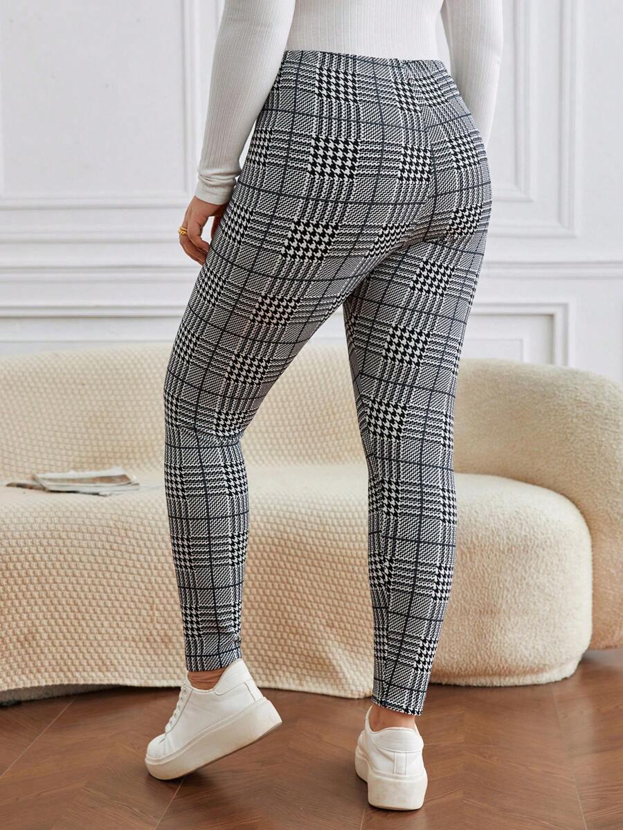 SHEIN Frenchy Plus Size Boho Plaid Print Leggings - Grey - View 1