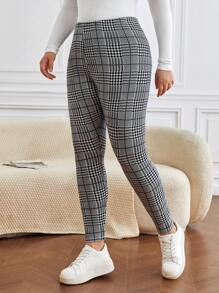 SHEIN Frenchy Plus Size Boho Plaid Print Leggings - Grey - View 2