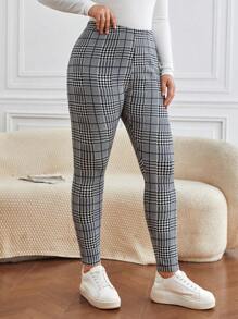 SHEIN Frenchy Plus Size Boho Plaid Print Leggings - Grey - View 6