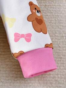 Baby Girl Bear Print Contrast Binding Snug Fit PJ Set - White - View 5