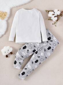 女嬰萬聖節卡通和標語圖案緊身睡衣套裝 - 白色 - 查看 2
