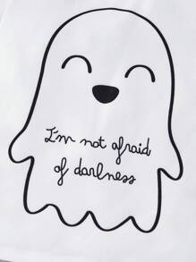 女嬰萬聖節卡通和標語圖案緊身睡衣套裝 - 白色 - 查看 3