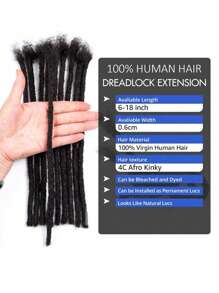 0.6 Cm Thickness Options 8-14 Inch 10 Strands 100% Real Human Hair Dreadlock Extensions For Man/Women Hair Extensions - SNatural - View 7