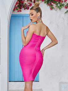 Solid Tube Bandage Dress - Hot Pink - View 2