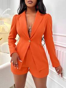 VaVaBold Cổ bẻ Ống tay áo Áo vest & Quần short - Màu Cam cháy - Xem 1