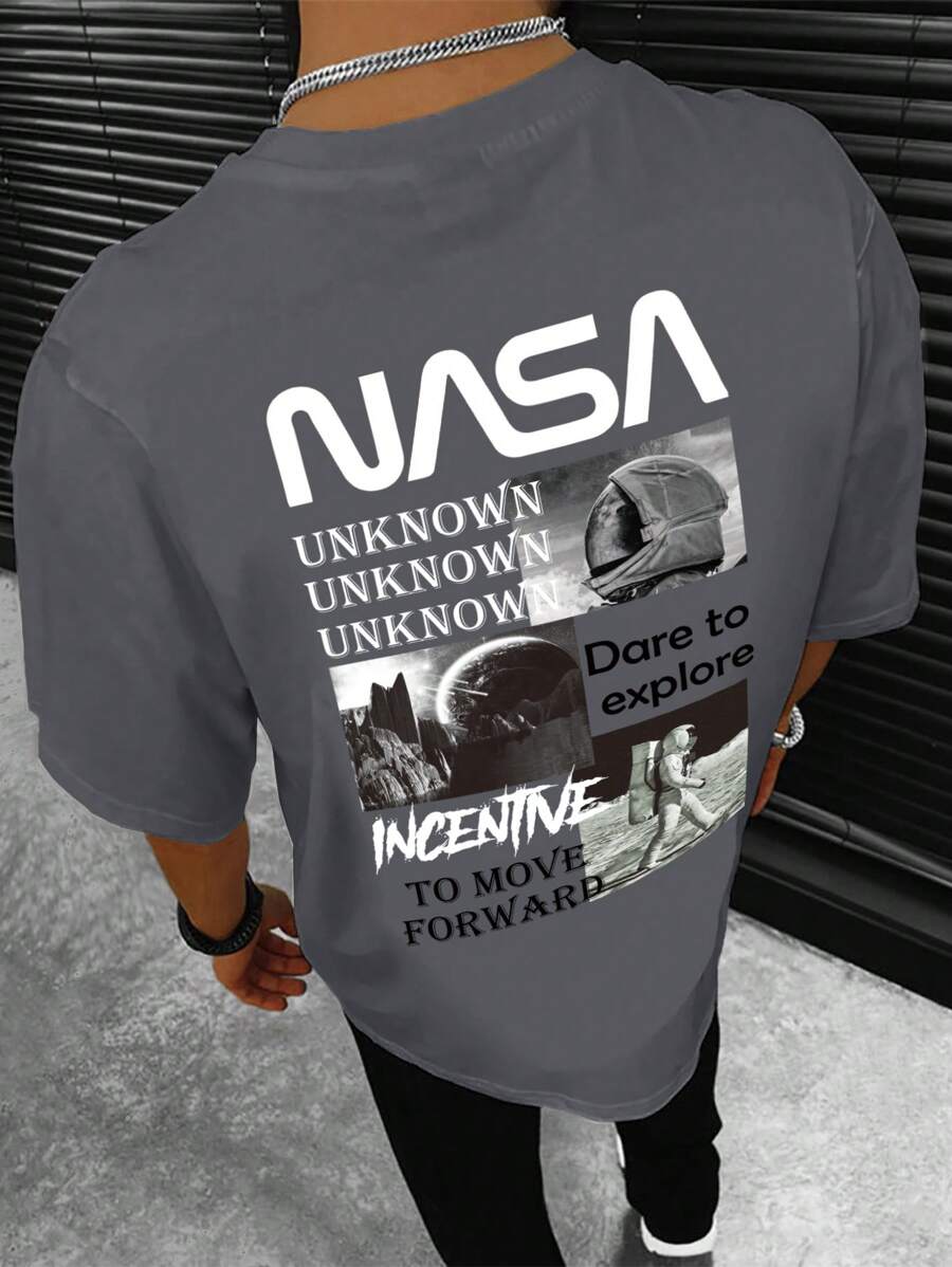 Manfinity Homme Men Astronaut And Slogan Graphic Tee - Grey - View 1