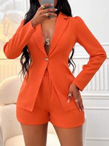 VaVaBold Cổ bẻ Ống tay áo Áo vest & Quần short - Màu Cam cháy - Xem 5