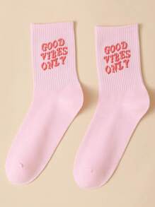 sosiwon Calzini equipaggio con slogan grafico di stile ragazza artista, ideali per le vacanze - Rosa - Visualizzare 1